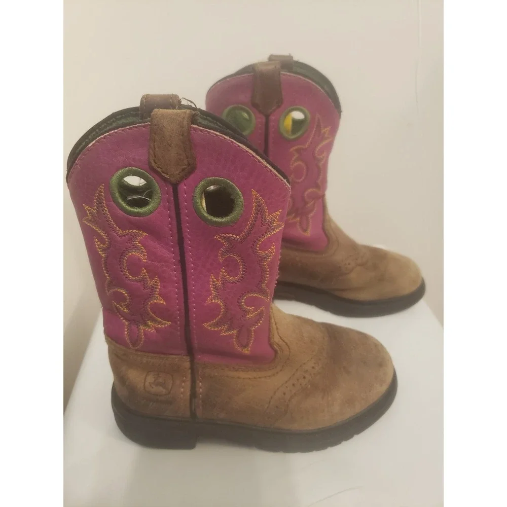 John Deere Childrens Girls Brown Camo Pink Stitching Pull On Boots Sz 2 western‎